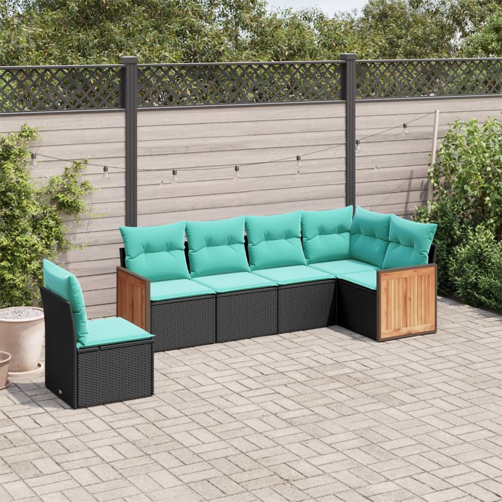 6-delige tuinbankset met kussens van zwart polyrotan is nu te koop bij PeponiXL, paradijselijk wonen!