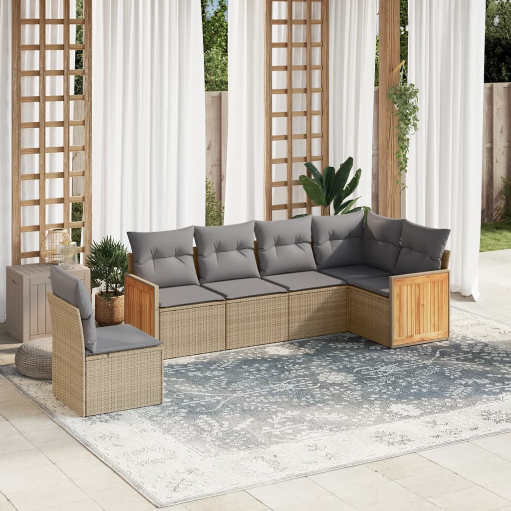 6-delige Loungeset met kussens poly rattan beige is nu te koop bij PeponiXL, paradijselijk wonen!