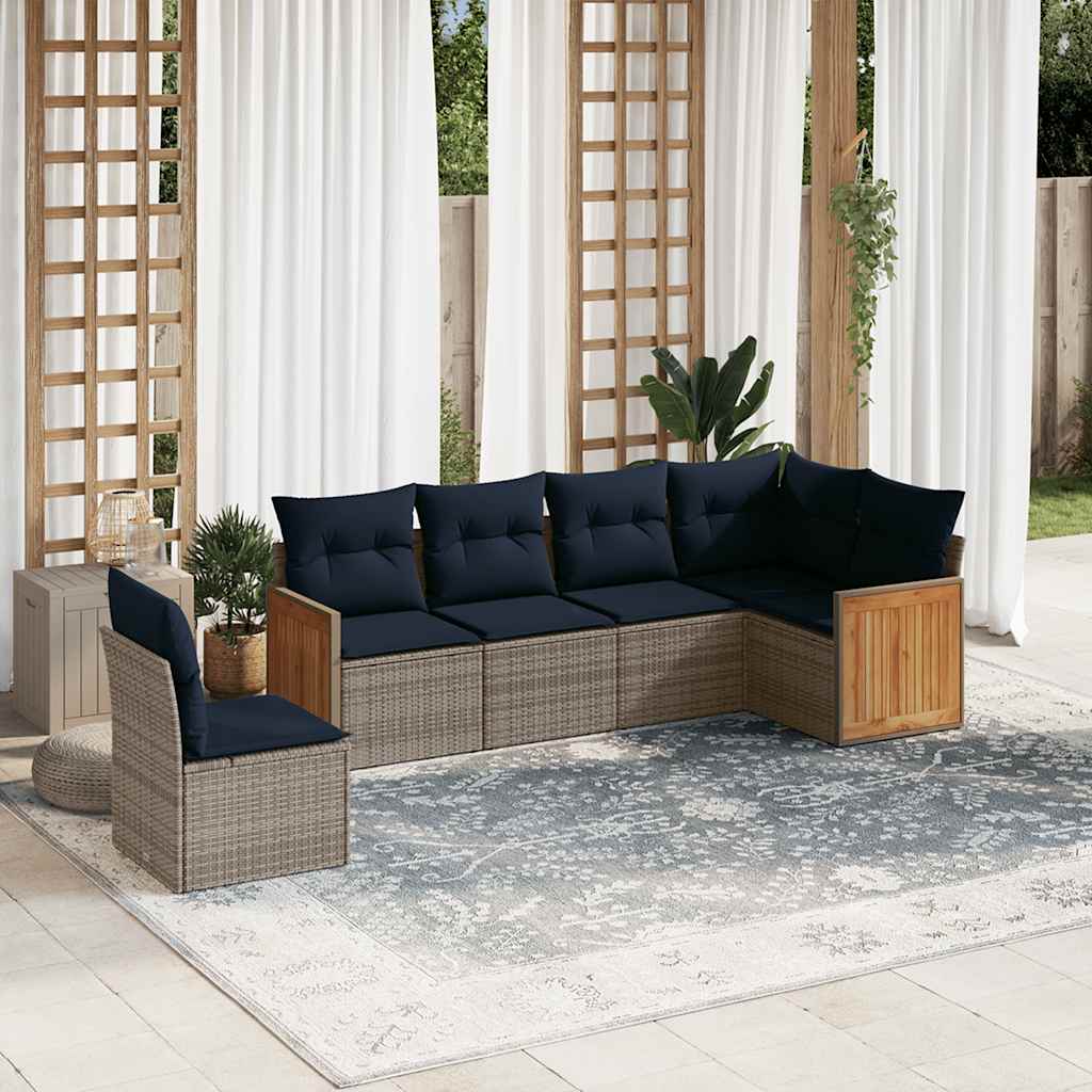 6-delige tuinbankset met kussens, grijs polyrotan is nu te koop bij PeponiXL, paradijselijk wonen!