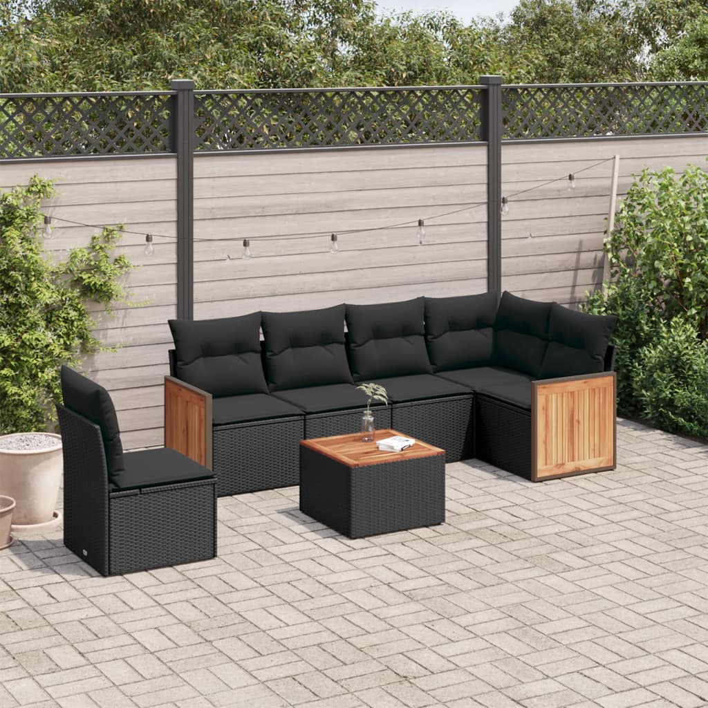 7-delige Loungeset met kussens poly rattan zwart is nu te koop bij PeponiXL, paradijselijk wonen!