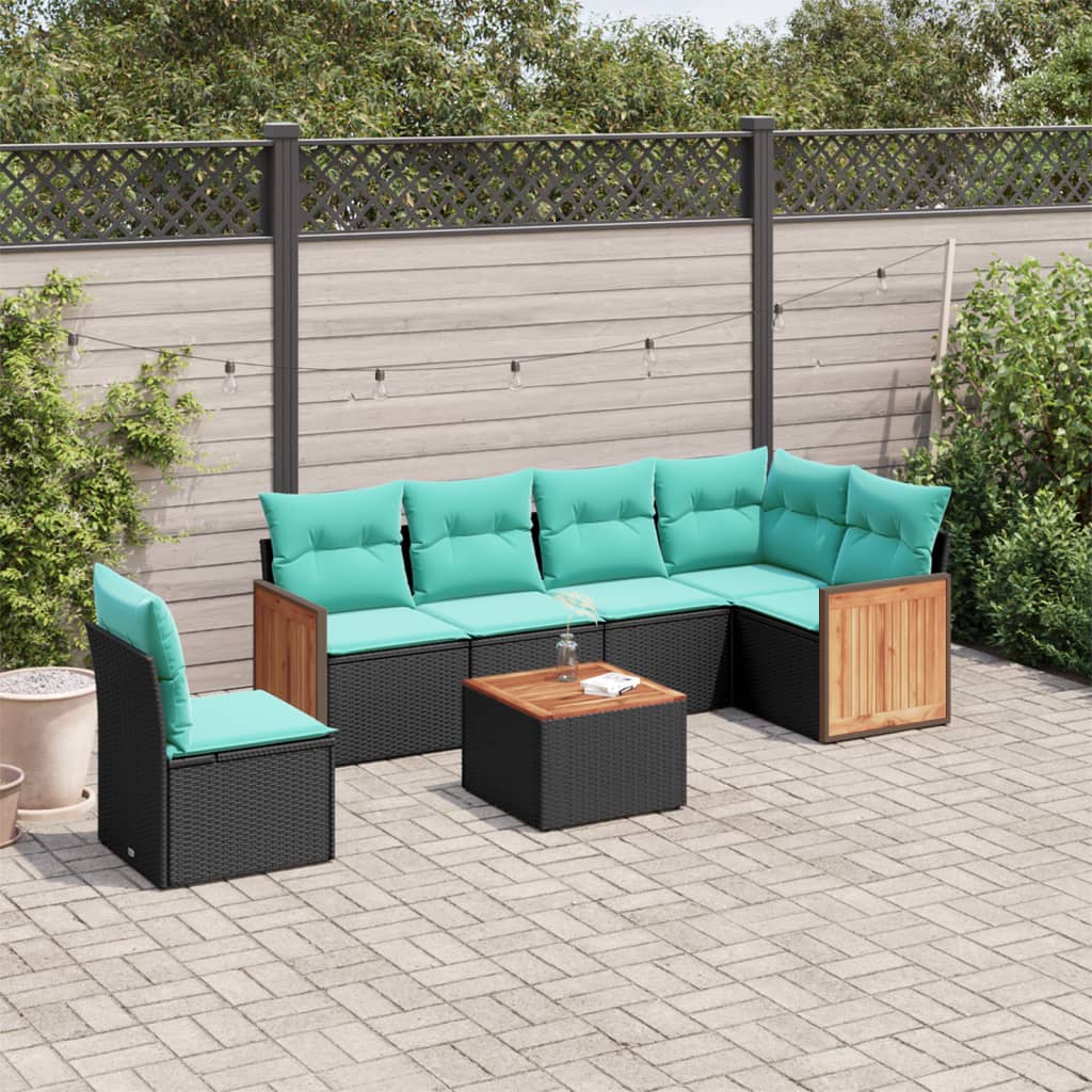 7-delige tuinbankset met kussens van zwart polyrotan is nu te koop bij PeponiXL, paradijselijk wonen!