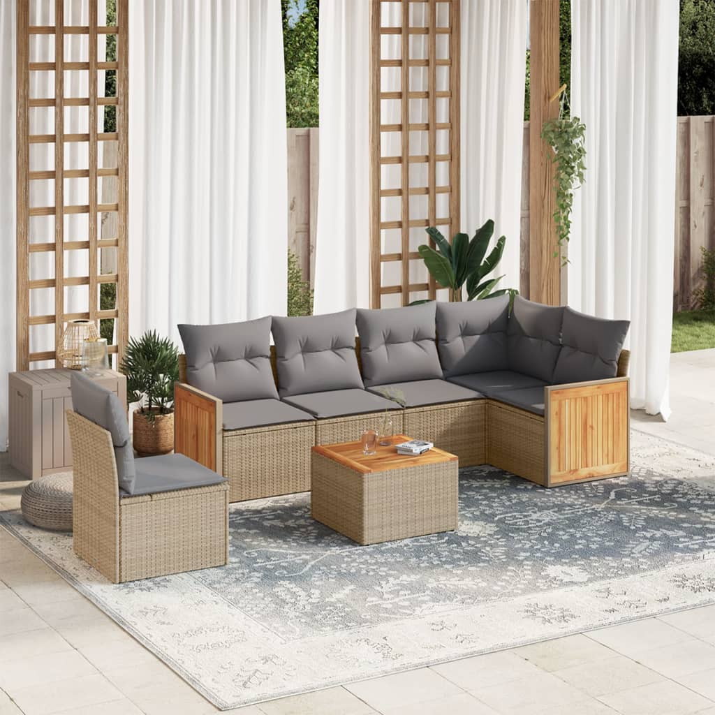 7-delige Loungeset met kussens poly rattan beige is nu te koop bij PeponiXL, paradijselijk wonen!