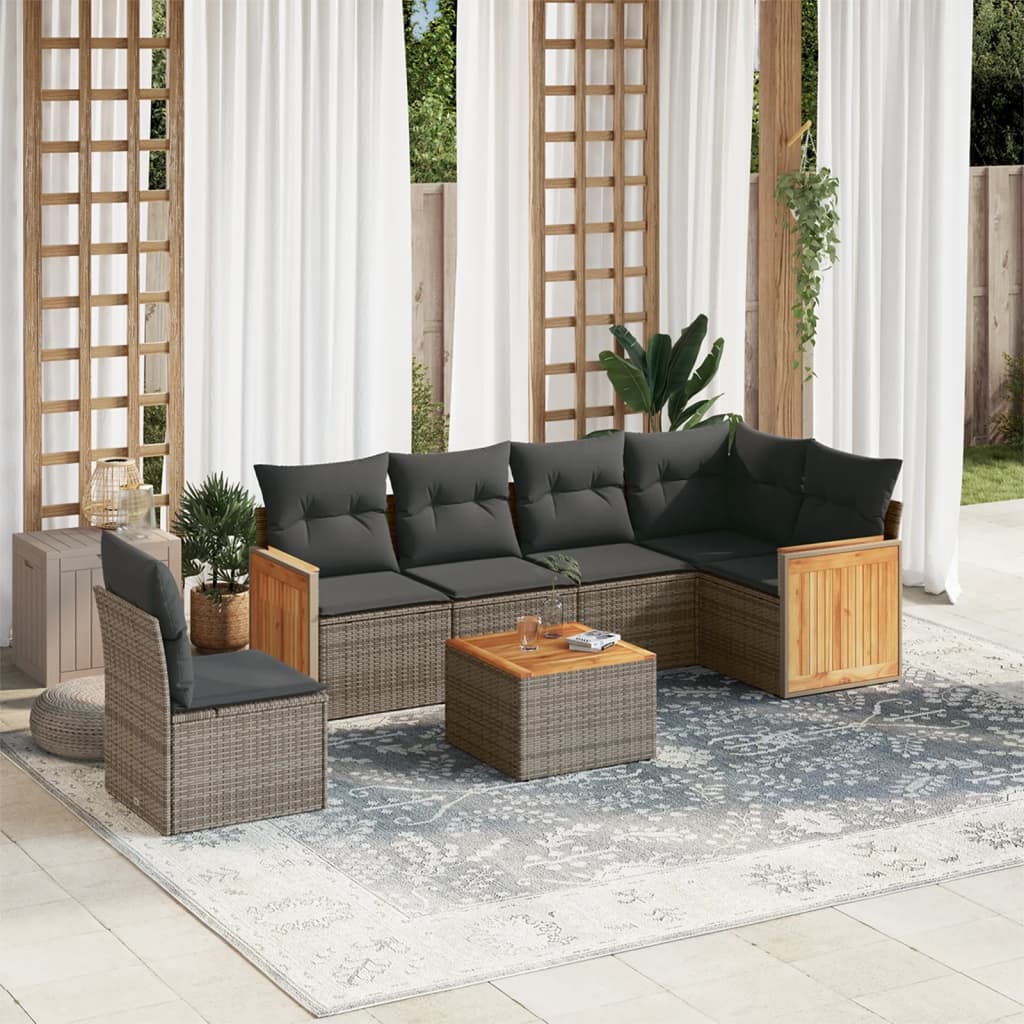 7-delige Loungeset met kussens poly rattan grijs is nu te koop bij PeponiXL, paradijselijk wonen!