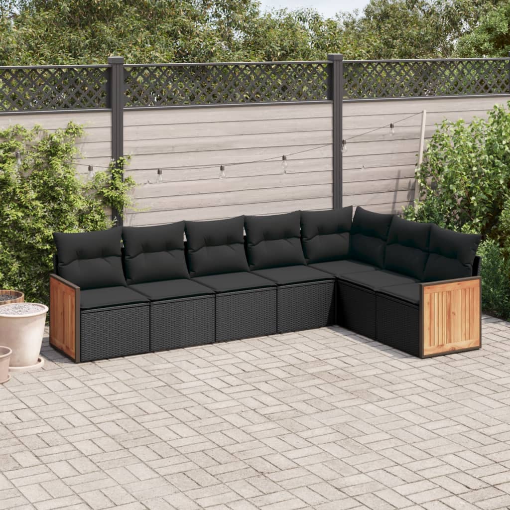 7-delige Loungeset met kussens poly rattan zwart is nu te koop bij PeponiXL, paradijselijk wonen!