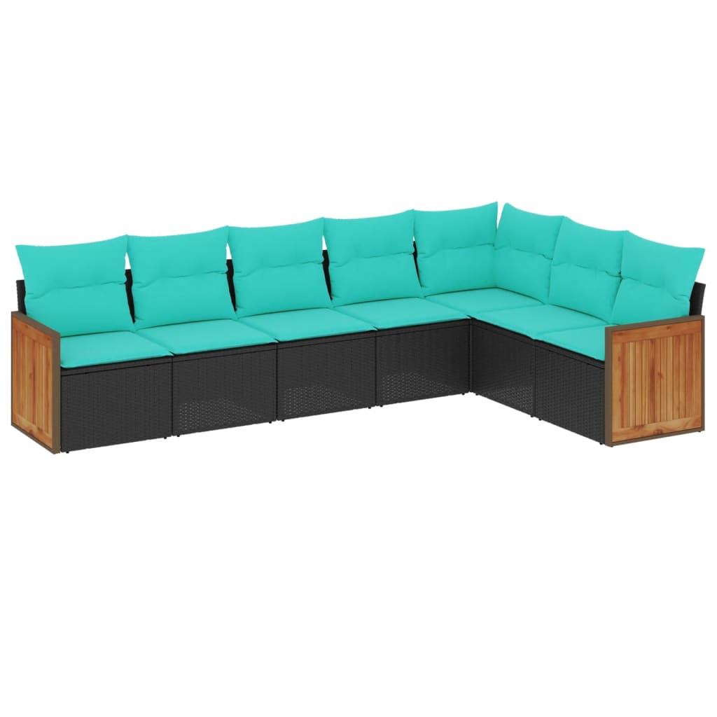 7-delige tuinbankset met kussens van zwart polyrotan is nu te koop bij PeponiXL, paradijselijk wonen!