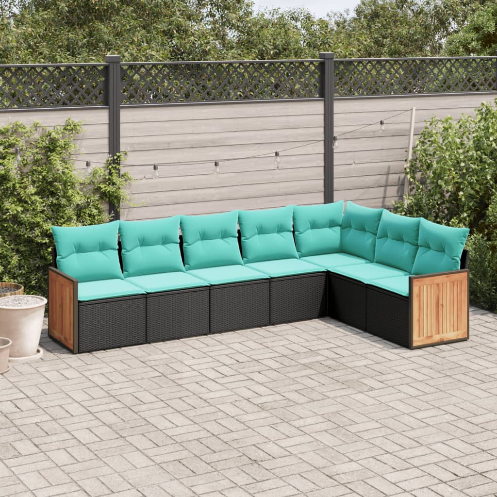 7-delige tuinbankset met kussens van zwart polyrotan is nu te koop bij PeponiXL, paradijselijk wonen!