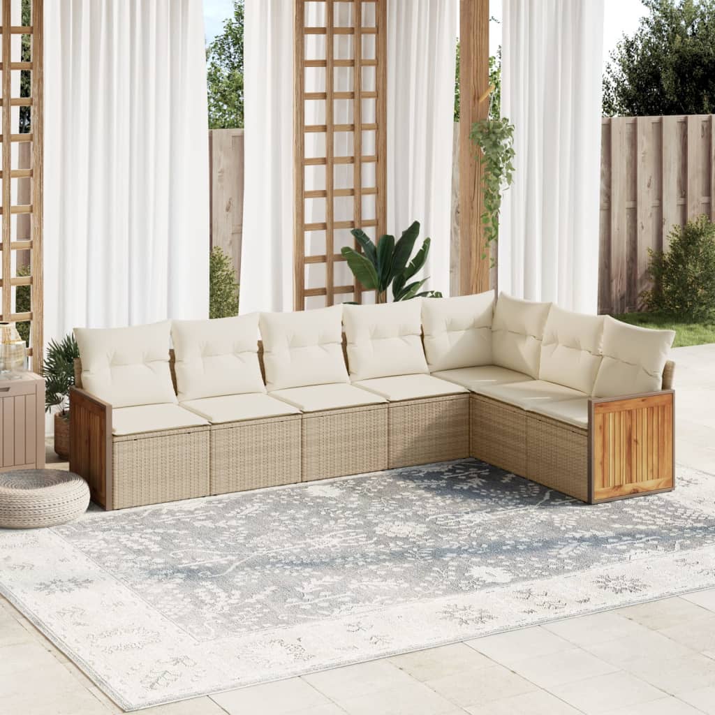 7-delige Loungeset met kussens poly rattan beige is nu te koop bij PeponiXL, paradijselijk wonen!