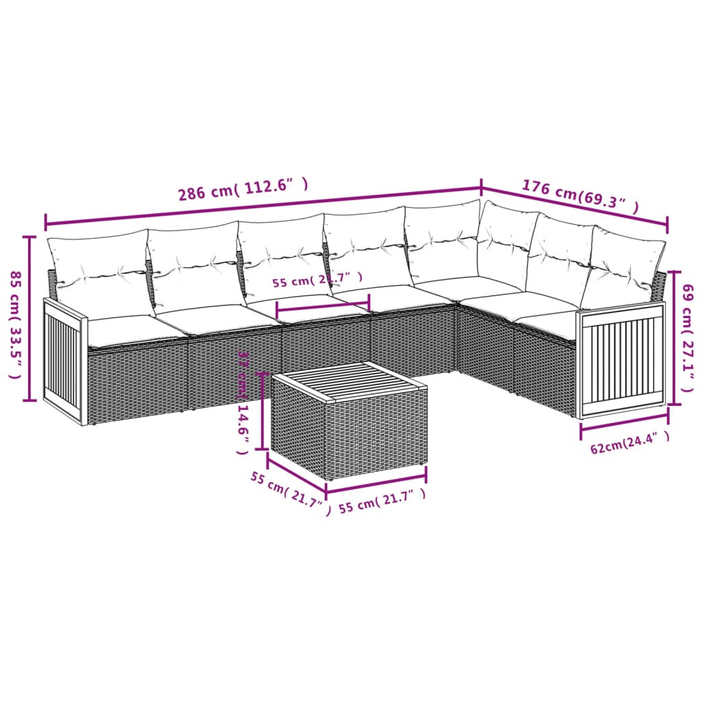 8-delige tuinbankset met kussens, zwart polyrotan is nu te koop bij PeponiXL, paradijselijk wonen!