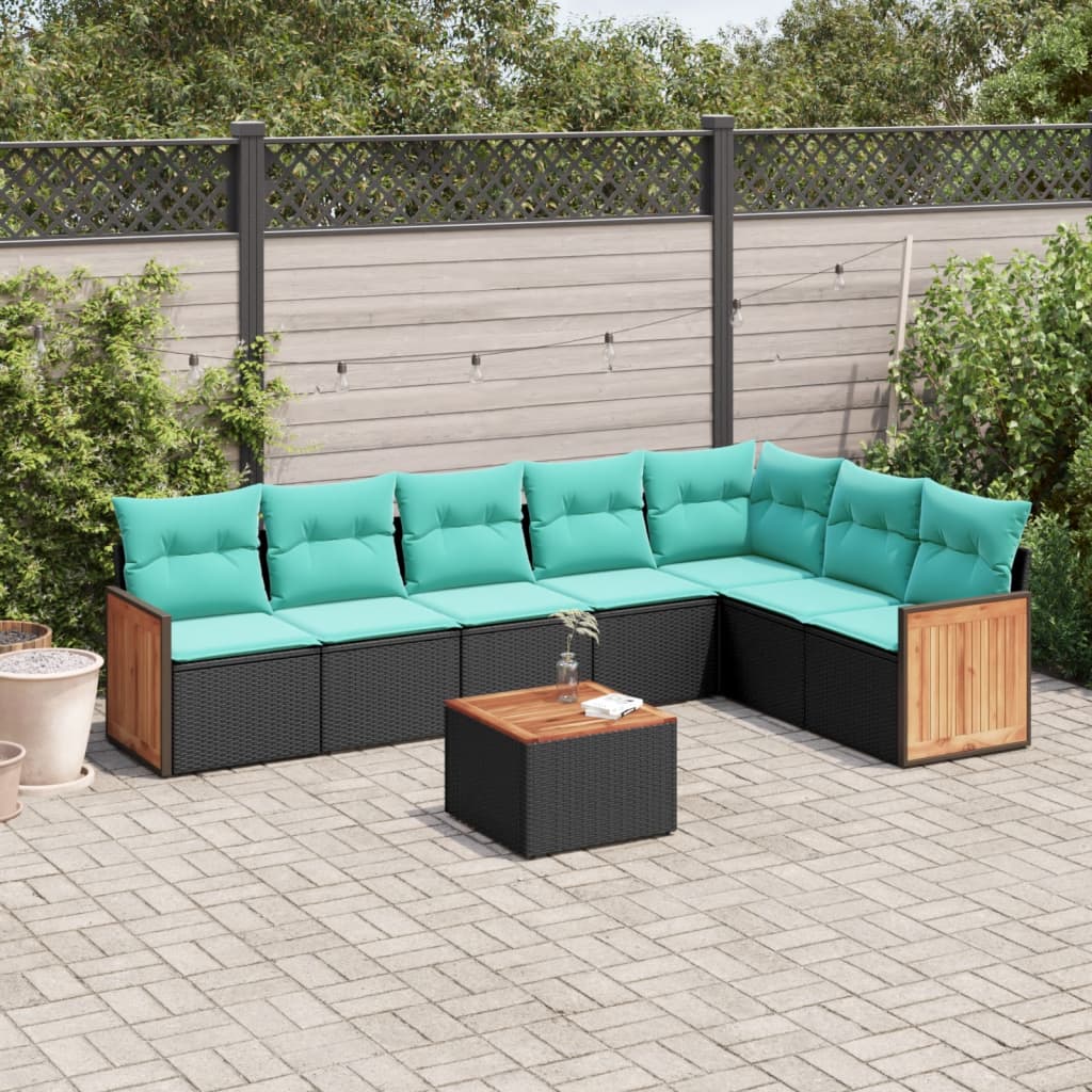 8-delige tuinbankset met kussens, zwart polyrotan is nu te koop bij PeponiXL, paradijselijk wonen!