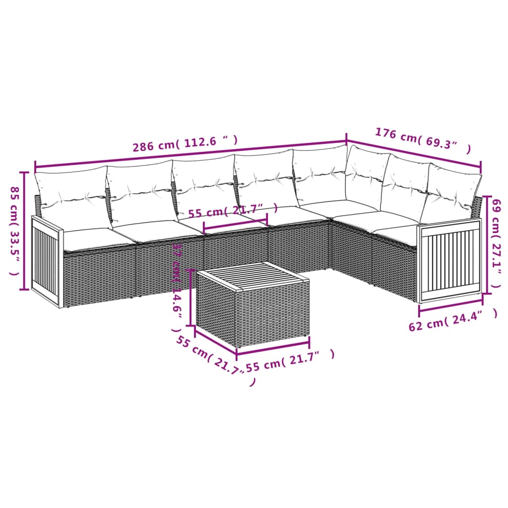 8-delige Loungeset met kussens poly rattan beige is nu te koop bij PeponiXL, paradijselijk wonen!