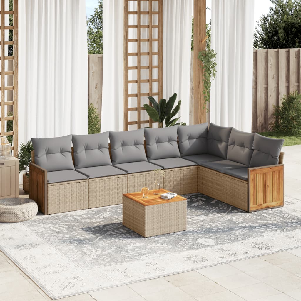 8-delige Loungeset met kussens poly rattan beige is nu te koop bij PeponiXL, paradijselijk wonen!