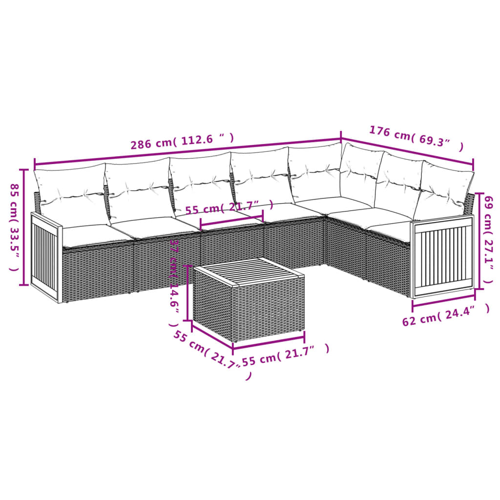 8-delige Loungeset met kussens poly rattan grijs is nu te koop bij PeponiXL, paradijselijk wonen!