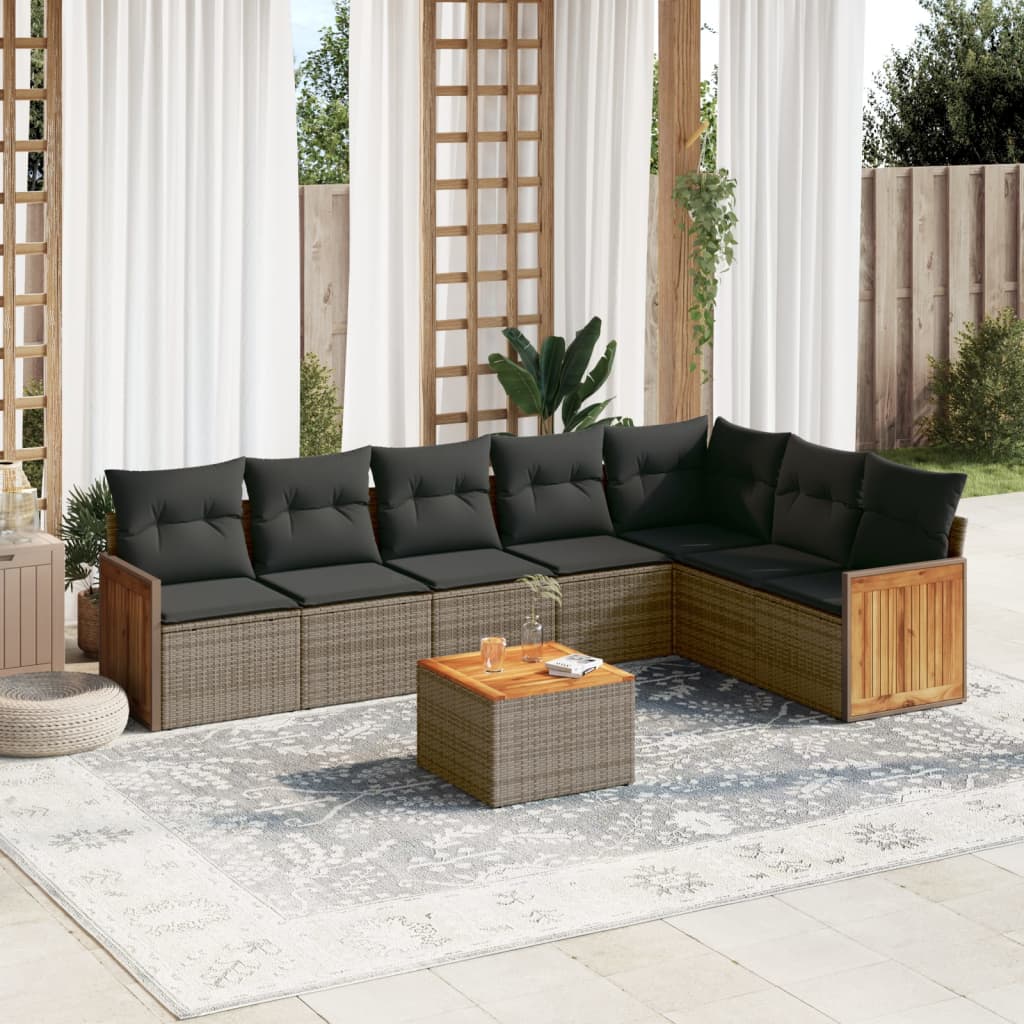8-delige Loungeset met kussens poly rattan grijs is nu te koop bij PeponiXL, paradijselijk wonen!