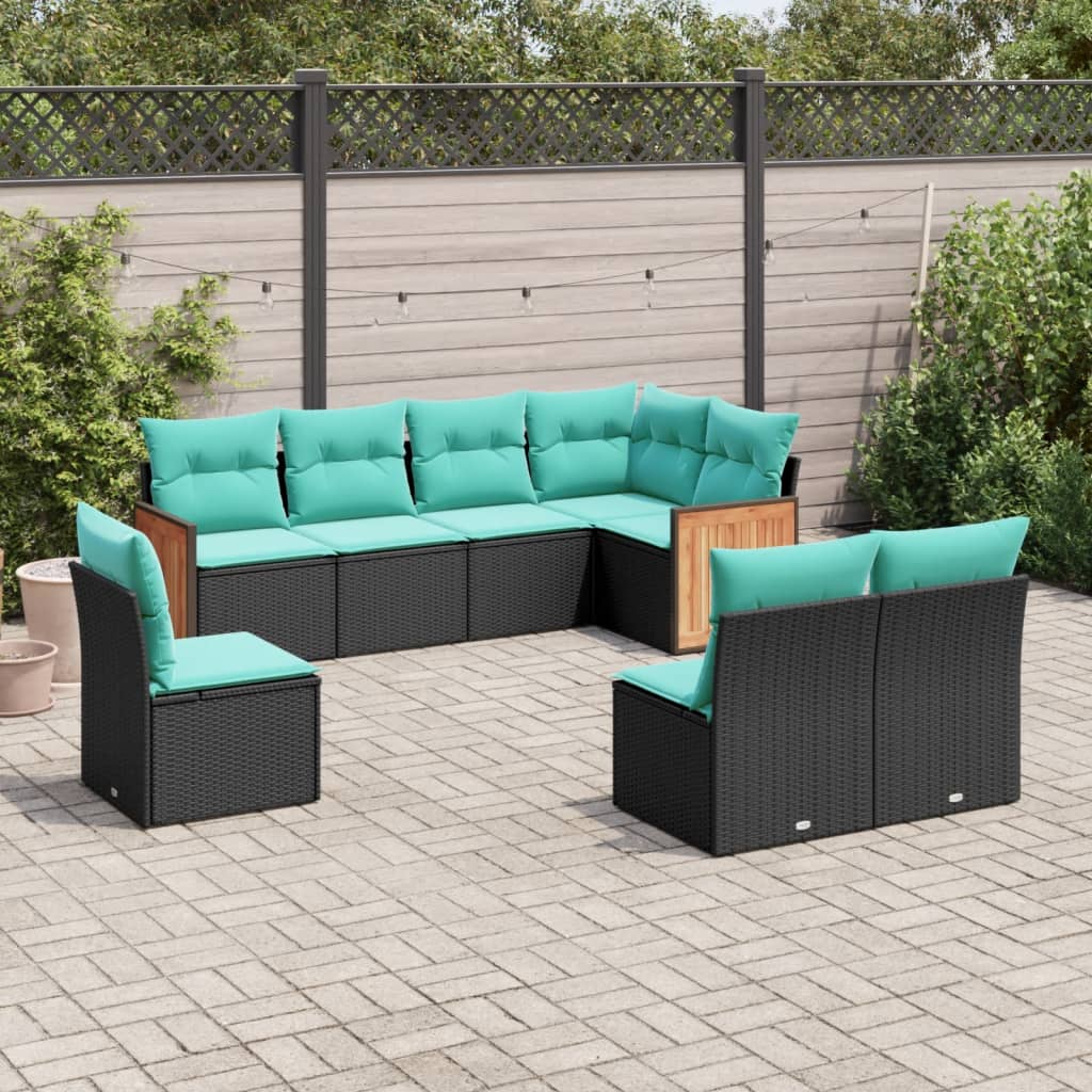 8-delige tuinbankset met kussens, zwart polyrotan is nu te koop bij PeponiXL, paradijselijk wonen!