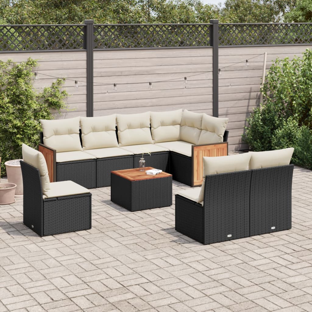 9-delige Loungeset met kussens poly rattan zwart is nu te koop bij PeponiXL, paradijselijk wonen!