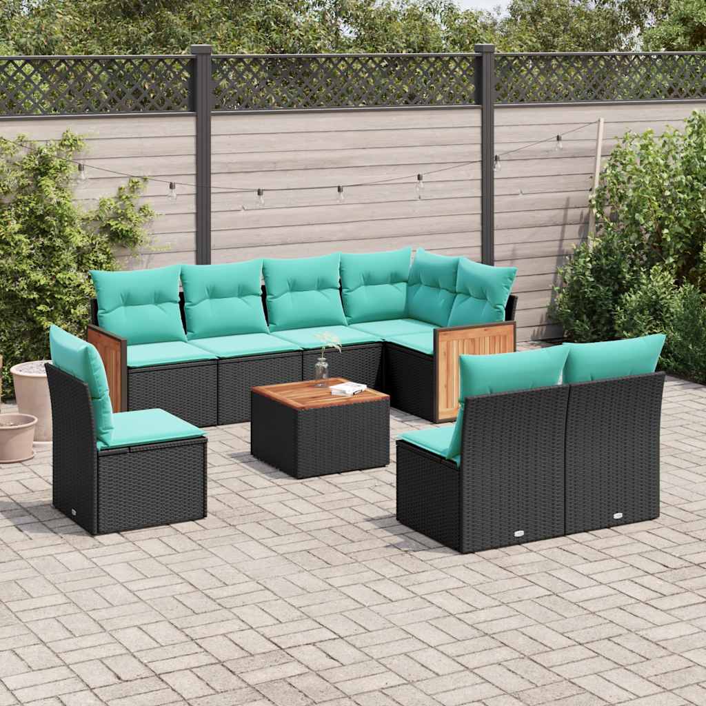 9-delige tuinbankset met kussens van zwart polyrotan is nu te koop bij PeponiXL, paradijselijk wonen!