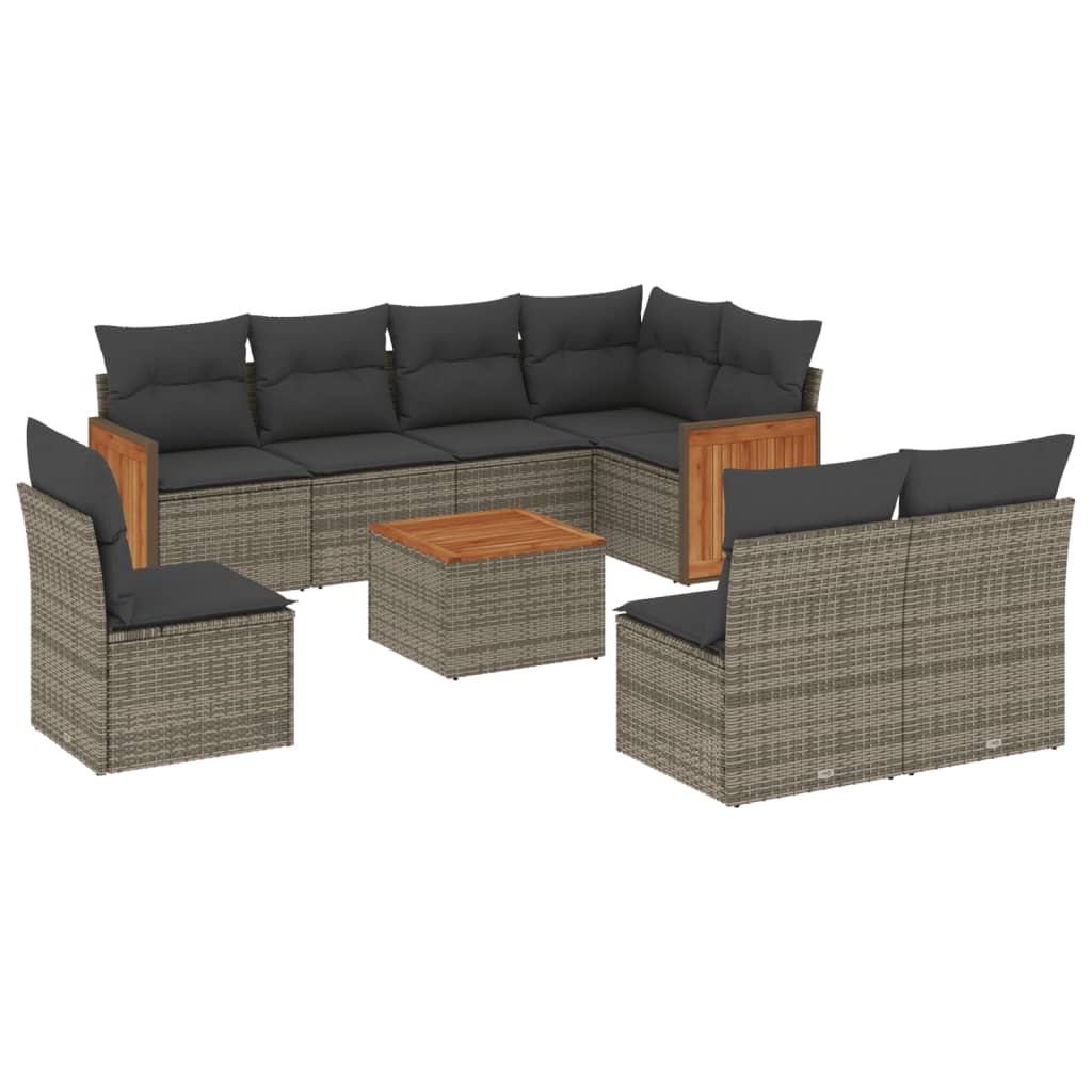 9-delige Loungeset met kussens poly rattan grijs is nu te koop bij PeponiXL, paradijselijk wonen!