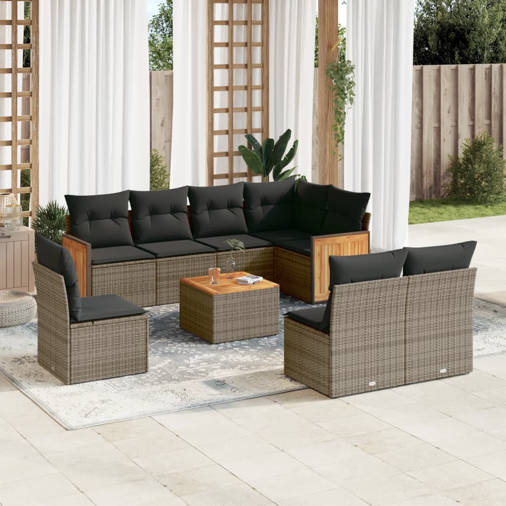 9-delige Loungeset met kussens poly rattan grijs is nu te koop bij PeponiXL, paradijselijk wonen!