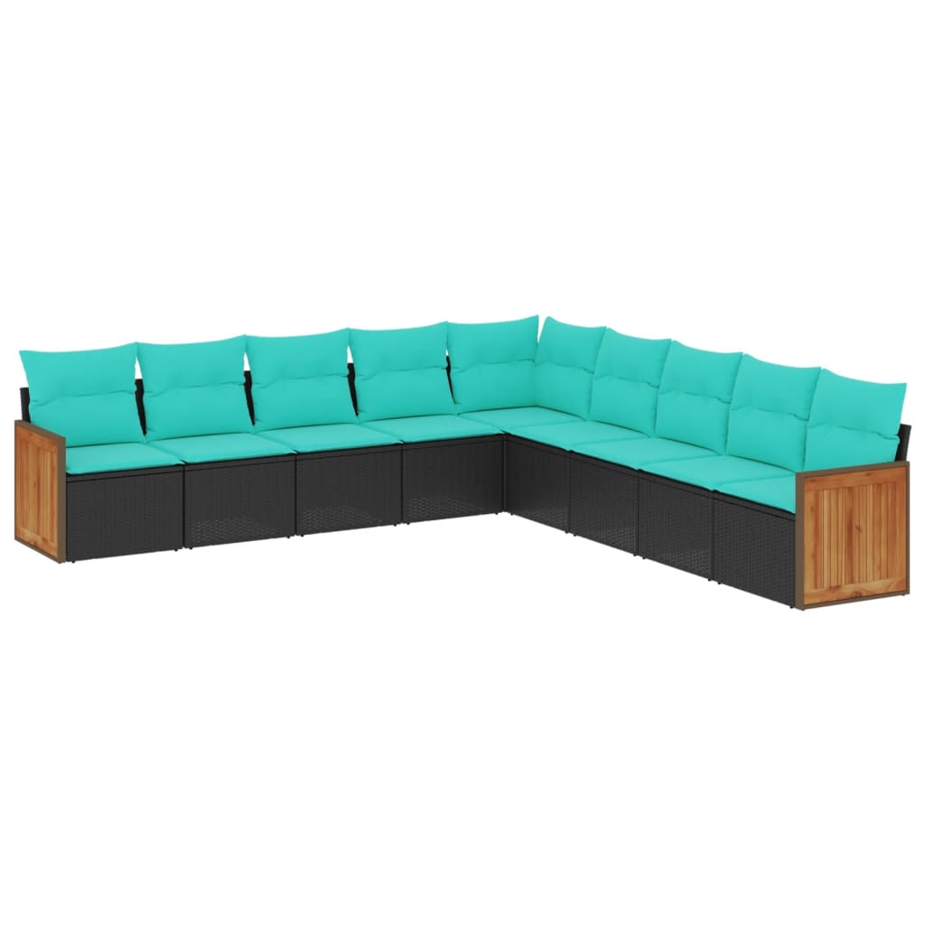 9-delige tuinbankset met kussens van zwart polyrotan is nu te koop bij PeponiXL, paradijselijk wonen!