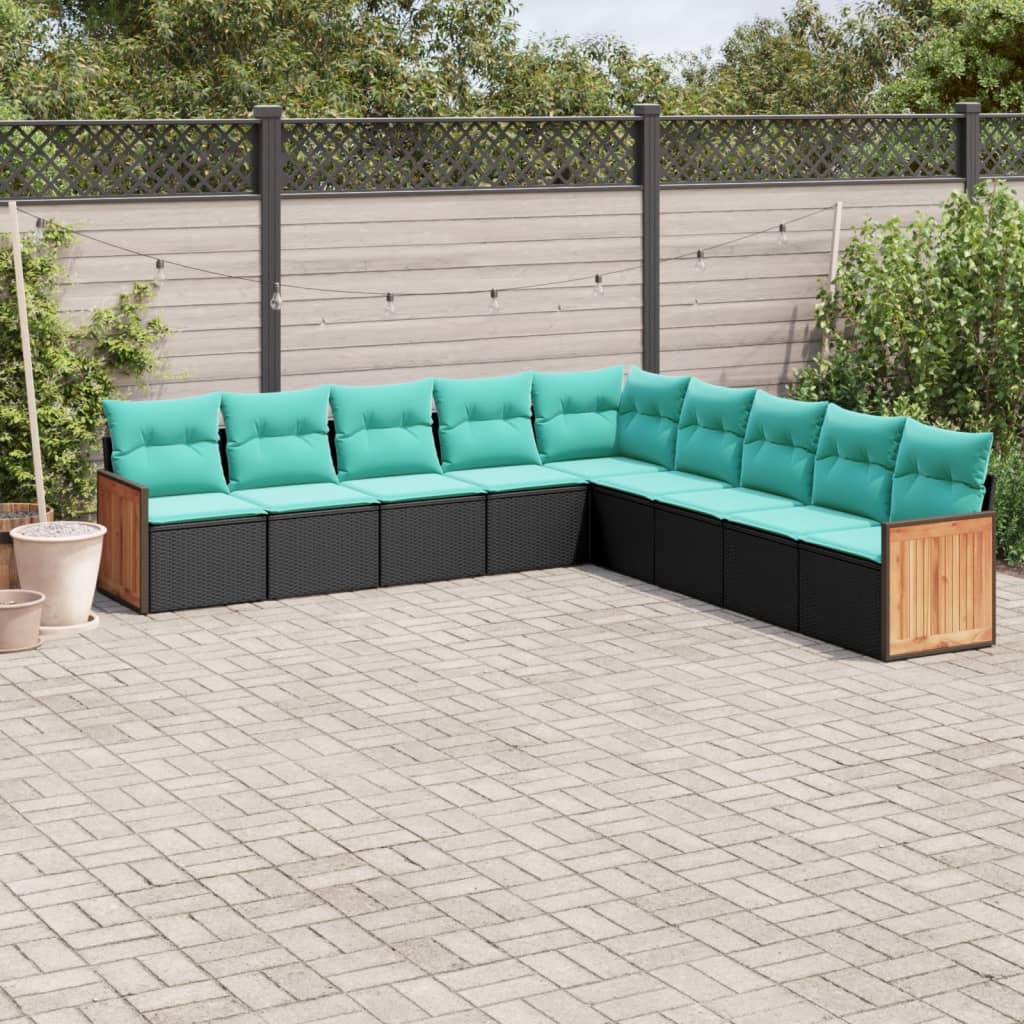 9-delige tuinbankset met kussens van zwart polyrotan is nu te koop bij PeponiXL, paradijselijk wonen!