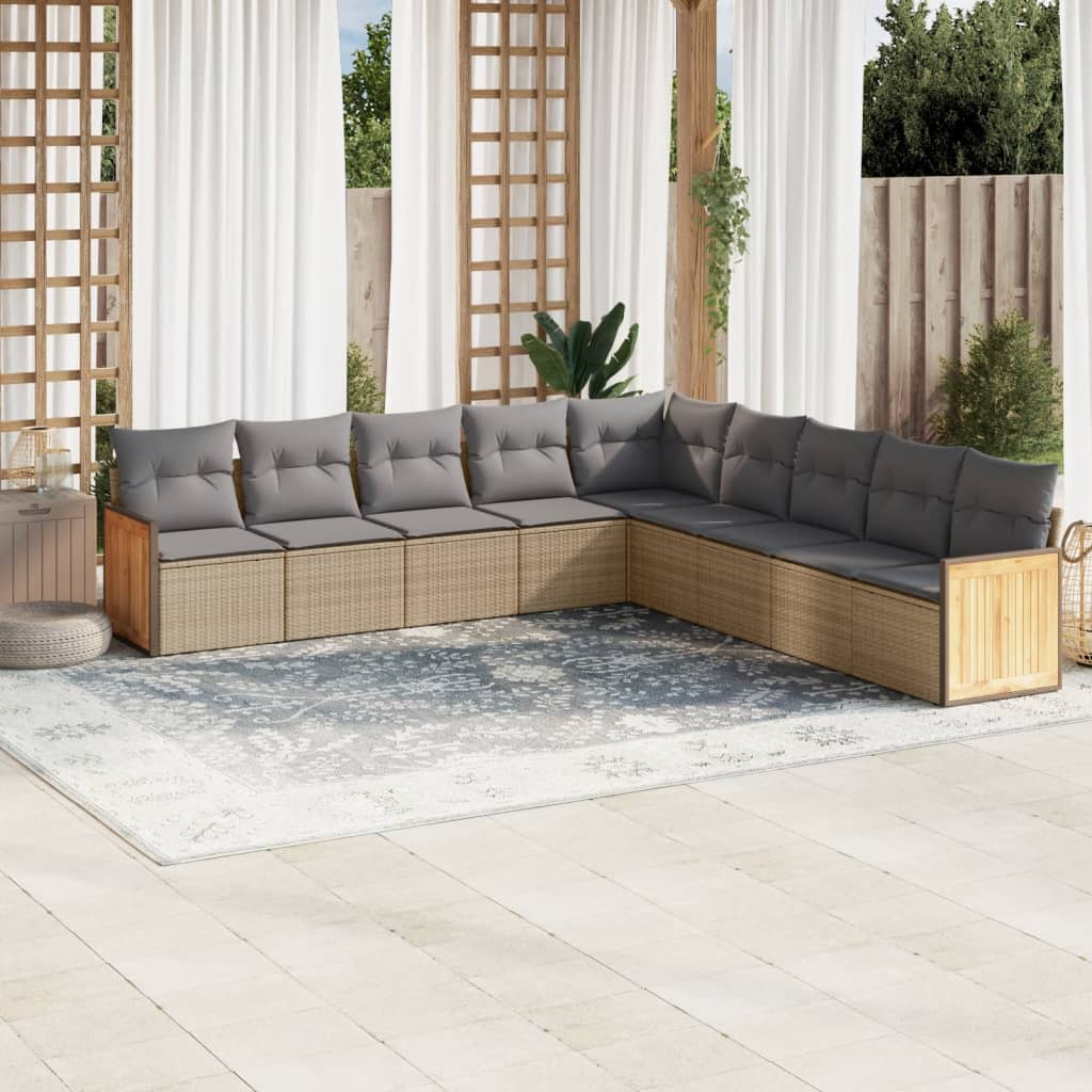 9-delige Loungeset met kussens poly rattan beige is nu te koop bij PeponiXL, paradijselijk wonen!