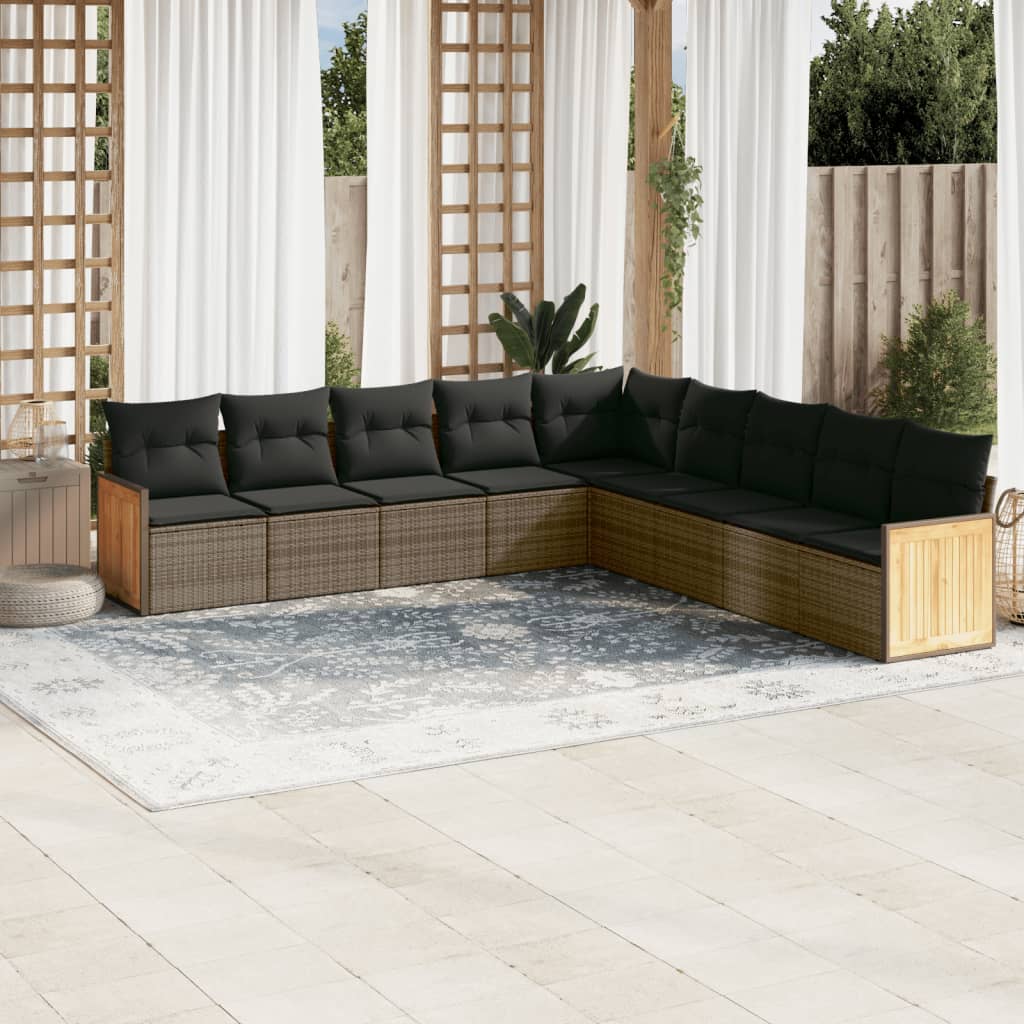 9-delige Loungeset met kussens poly rattan grijs is nu te koop bij PeponiXL, paradijselijk wonen!