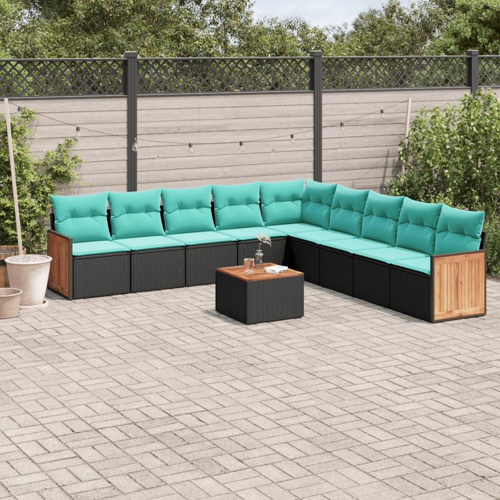 10-delige tuinbankset met kussens van zwart polyrotan is nu te koop bij PeponiXL, paradijselijk wonen!