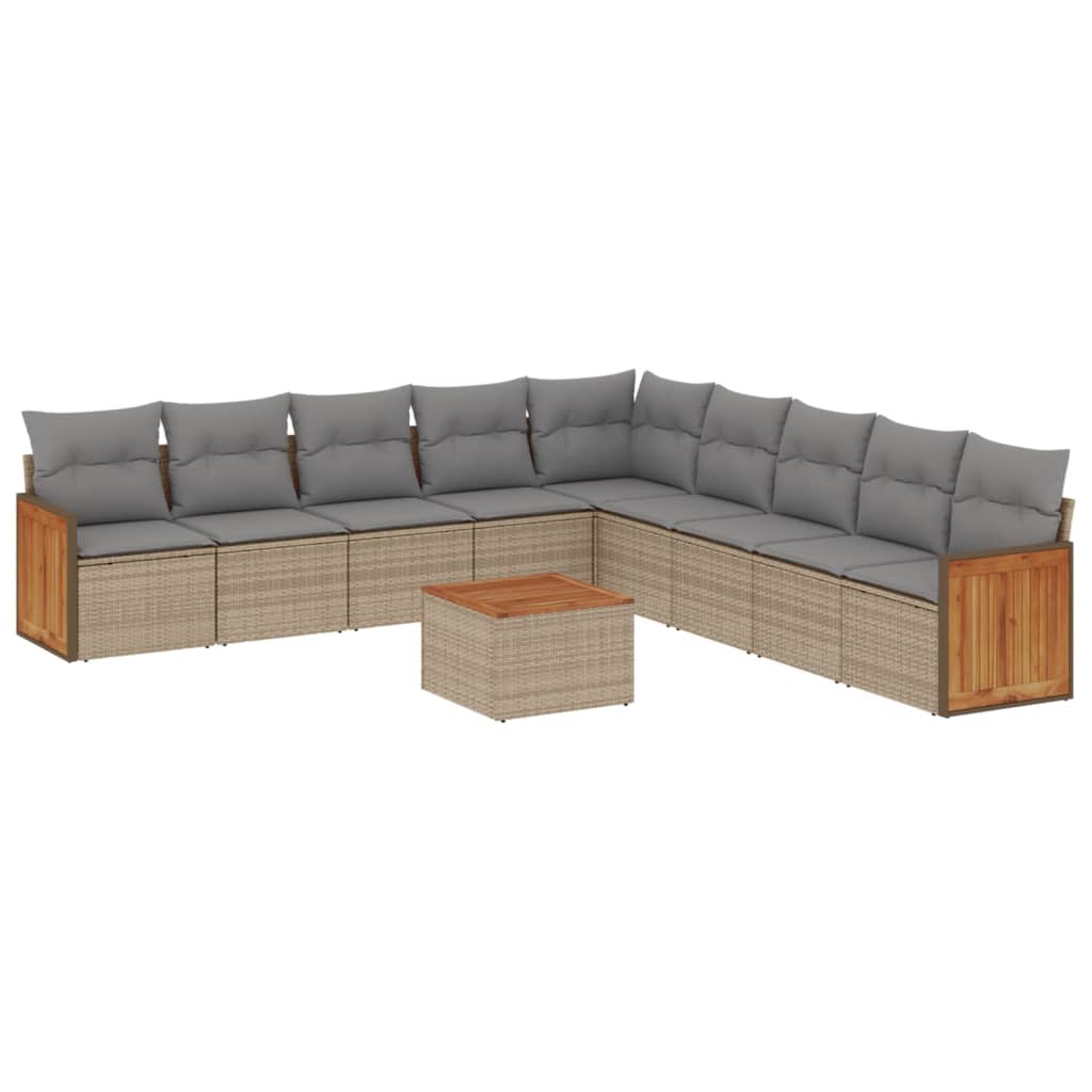 10-delige Loungeset met kussens poly rattan beige is nu te koop bij PeponiXL, paradijselijk wonen!