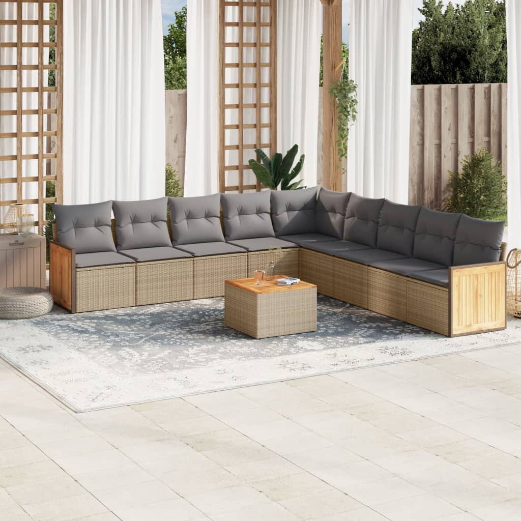 10-delige Loungeset met kussens poly rattan beige is nu te koop bij PeponiXL, paradijselijk wonen!