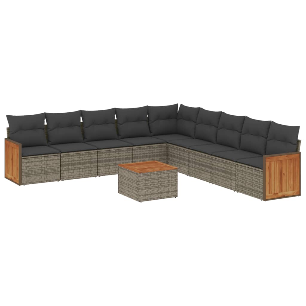10-delige Loungeset met kussens poly rattan grijs is nu te koop bij PeponiXL, paradijselijk wonen!