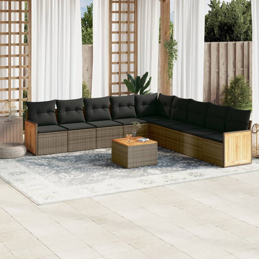 10-delige Loungeset met kussens poly rattan grijs is nu te koop bij PeponiXL, paradijselijk wonen!