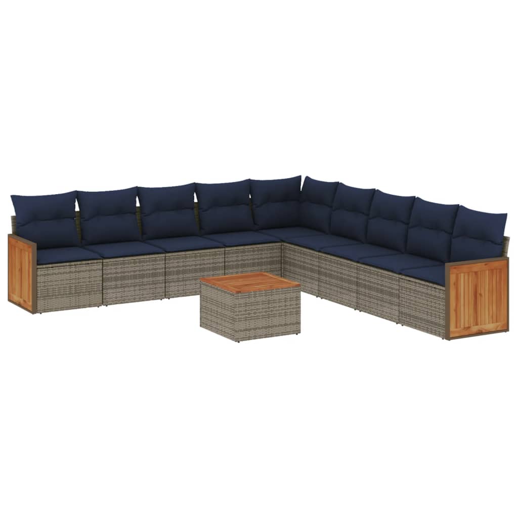 10-delige tuinbankset met kussens, grijs polyrotan is nu te koop bij PeponiXL, paradijselijk wonen!