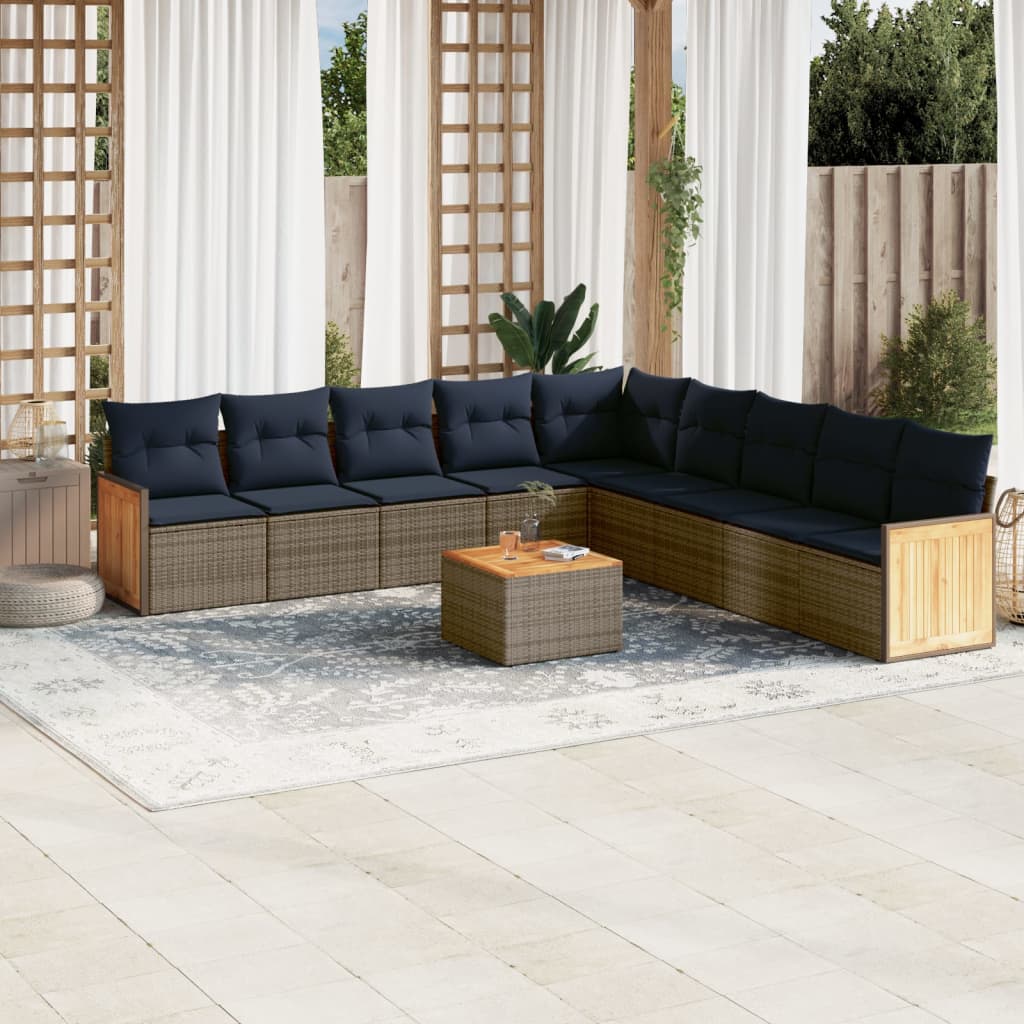 10-delige tuinbankset met kussens, grijs polyrotan is nu te koop bij PeponiXL, paradijselijk wonen!