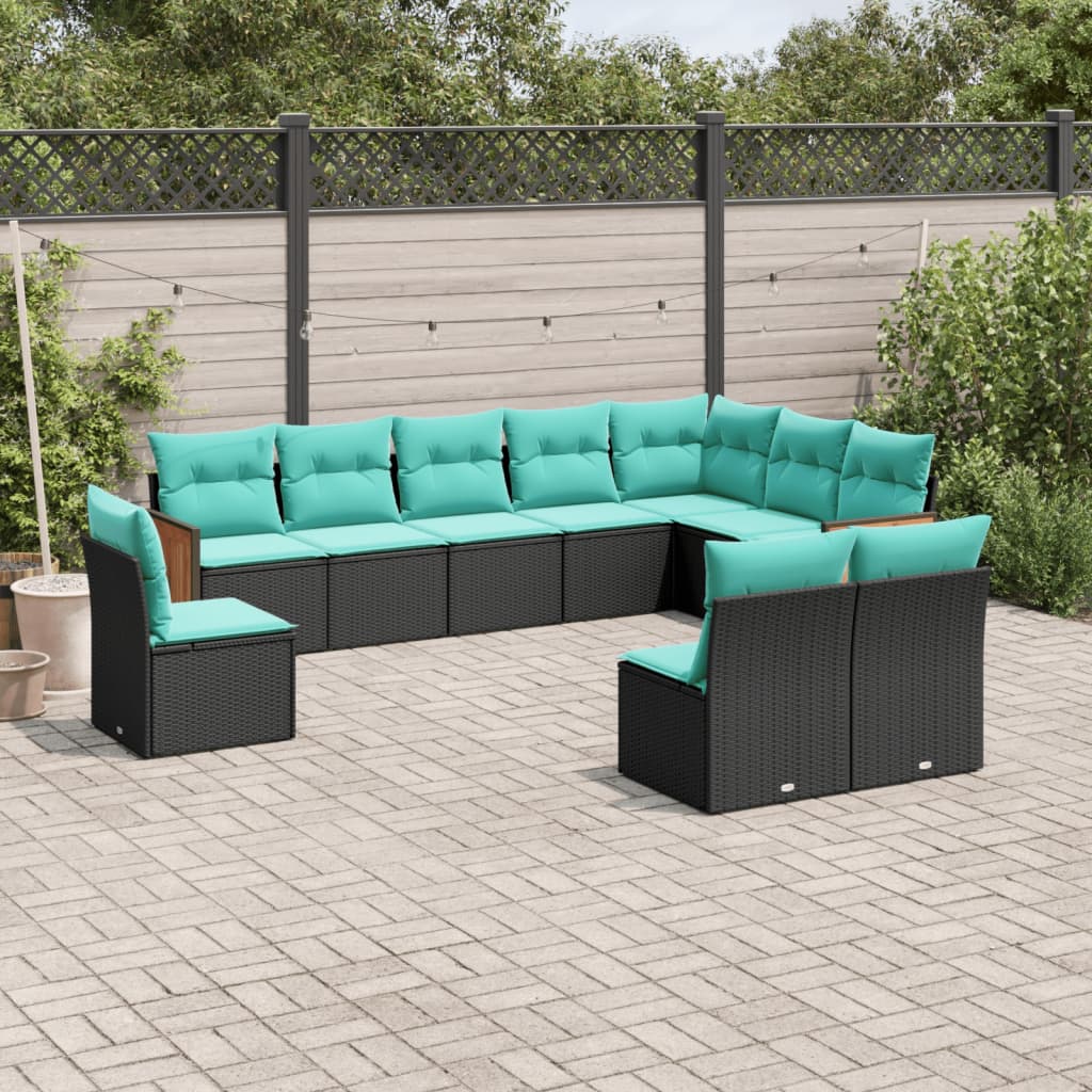 10-delige tuinbankset met kussens van zwart polyrotan is nu te koop bij PeponiXL, paradijselijk wonen!