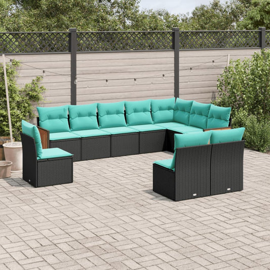10-delige tuinbankset met kussens van zwart polyrotan is nu te koop bij PeponiXL, paradijselijk wonen!