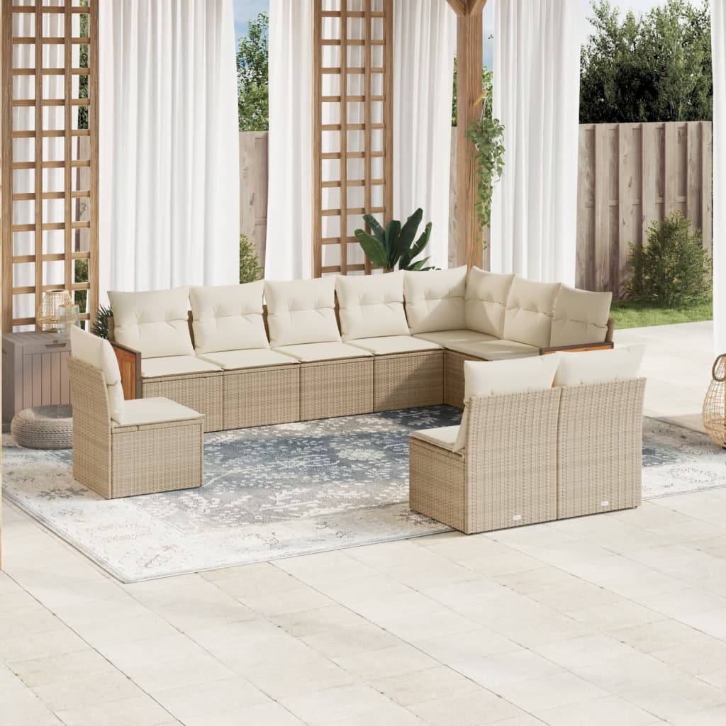10-delige Loungeset met kussens poly rattan beige is nu te koop bij PeponiXL, paradijselijk wonen!