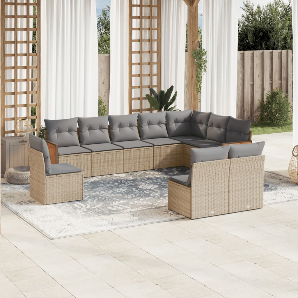 10-delige Loungeset met kussens poly rattan beige is nu te koop bij PeponiXL, paradijselijk wonen!