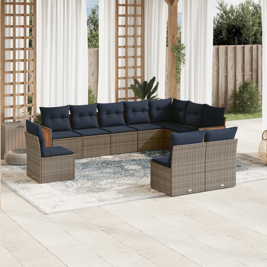 10-delige tuinbankset met kussens, grijs polyrotan is nu te koop bij PeponiXL, paradijselijk wonen!