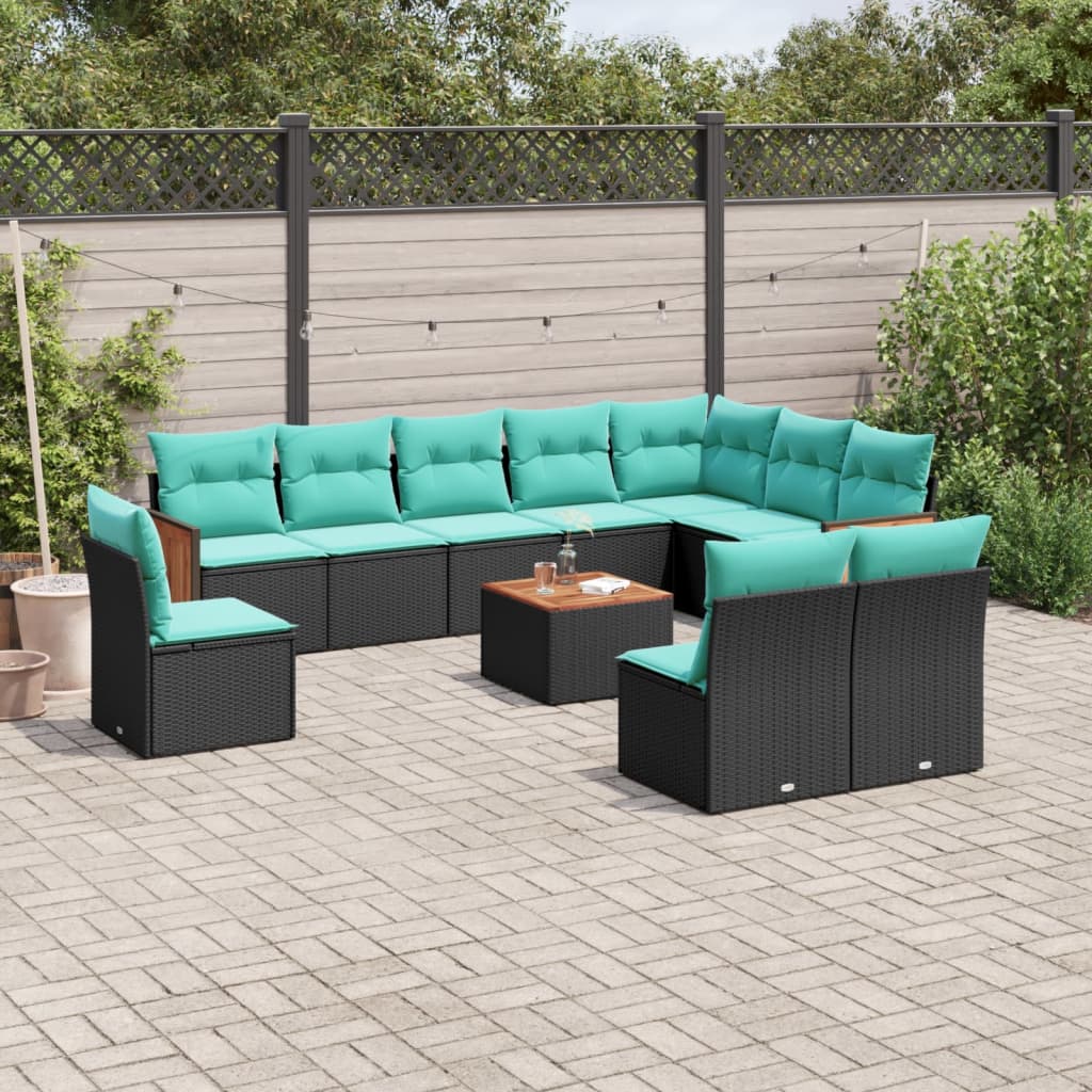 11-delige tuinbankset met kussens, zwart polyrotan is nu te koop bij PeponiXL, paradijselijk wonen!