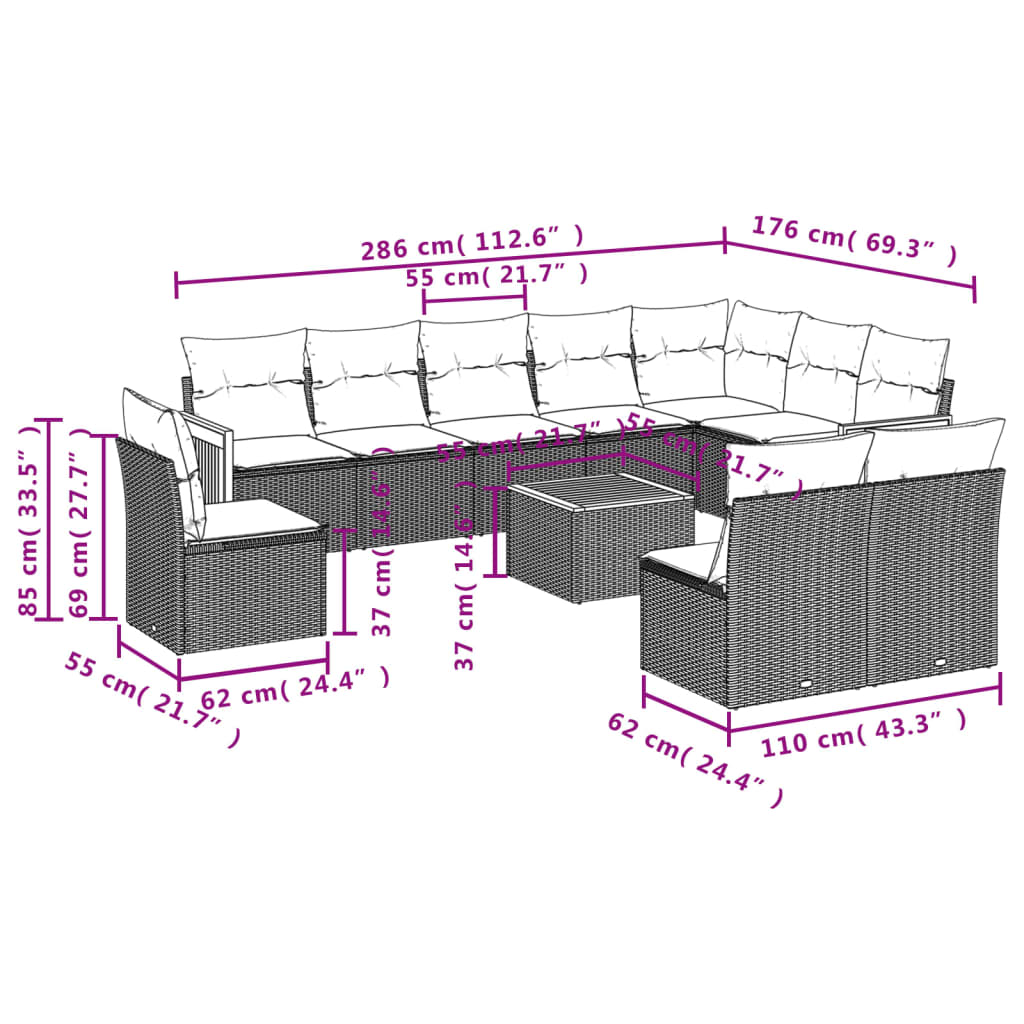 11-delige Loungeset met kussens poly rattan grijs is nu te koop bij PeponiXL, paradijselijk wonen!