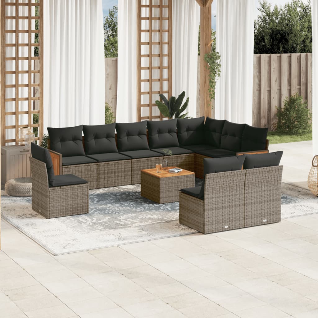 11-delige Loungeset met kussens poly rattan grijs is nu te koop bij PeponiXL, paradijselijk wonen!