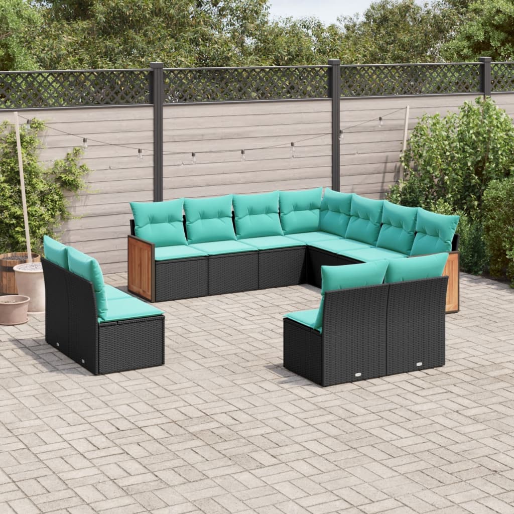 11-delige tuinbankset met kussens, zwart polyrotan is nu te koop bij PeponiXL, paradijselijk wonen!