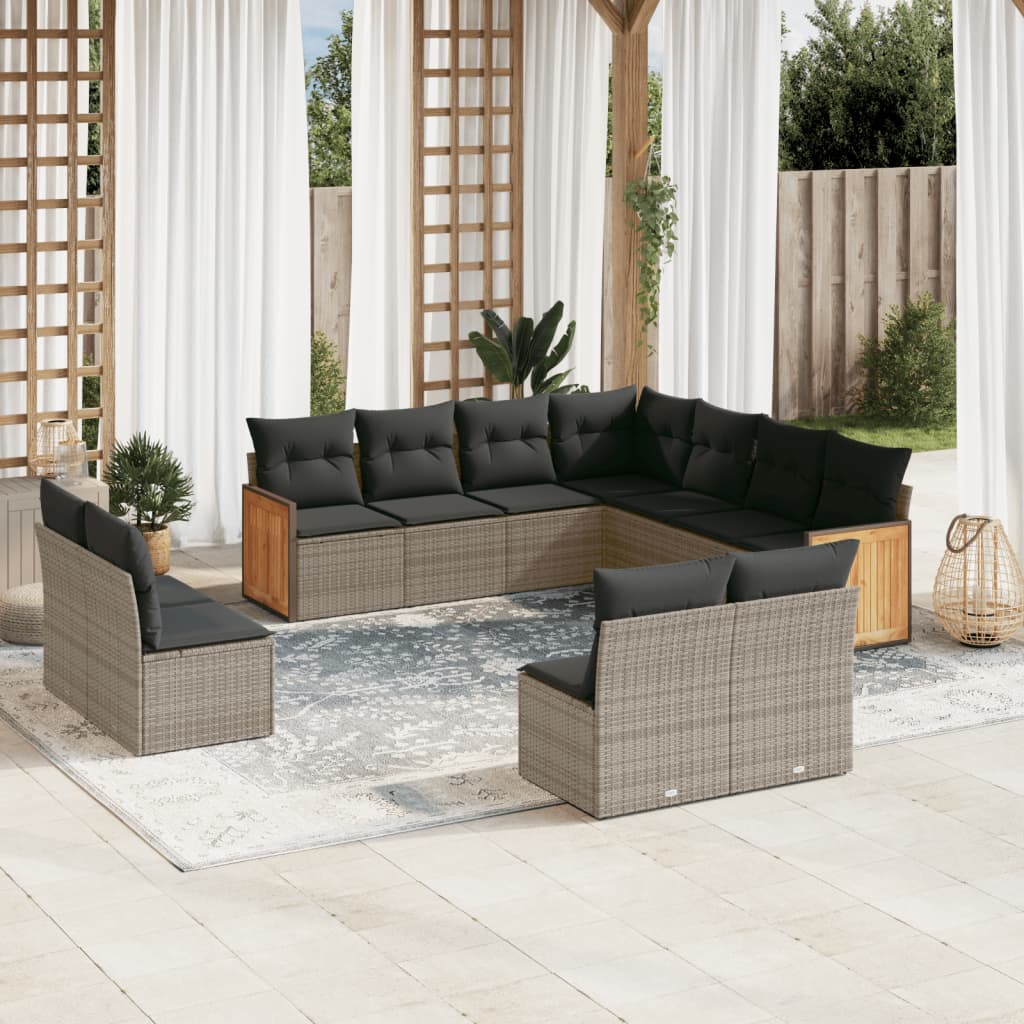 11-delige Loungeset met kussens poly rattan grijs is nu te koop bij PeponiXL, paradijselijk wonen!