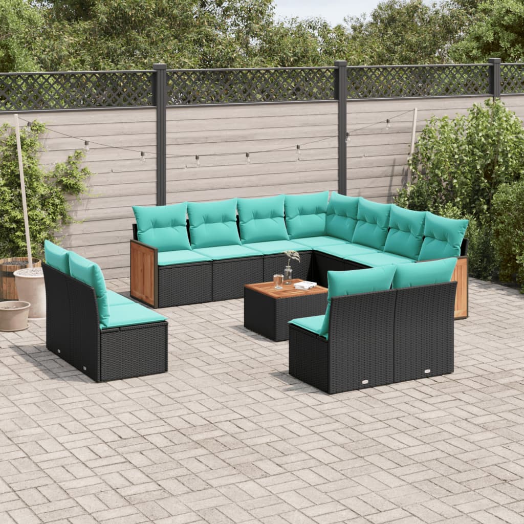 12-delige tuinbankset met kussens van zwart polyrotan is nu te koop bij PeponiXL, paradijselijk wonen!