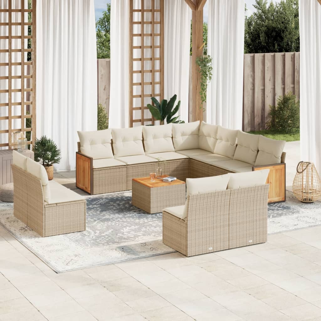 12-delige Loungeset met kussens poly rattan beige is nu te koop bij PeponiXL, paradijselijk wonen!