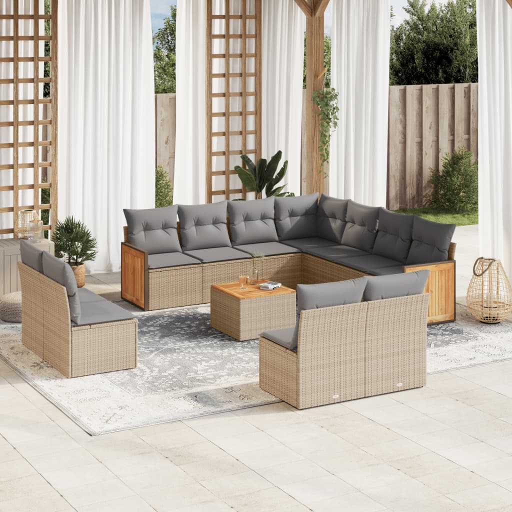 12-delige Loungeset met kussens poly rattan beige is nu te koop bij PeponiXL, paradijselijk wonen!