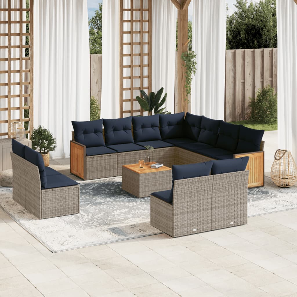12-delige tuinbankset met kussens, grijs polyrotan is nu te koop bij PeponiXL, paradijselijk wonen!