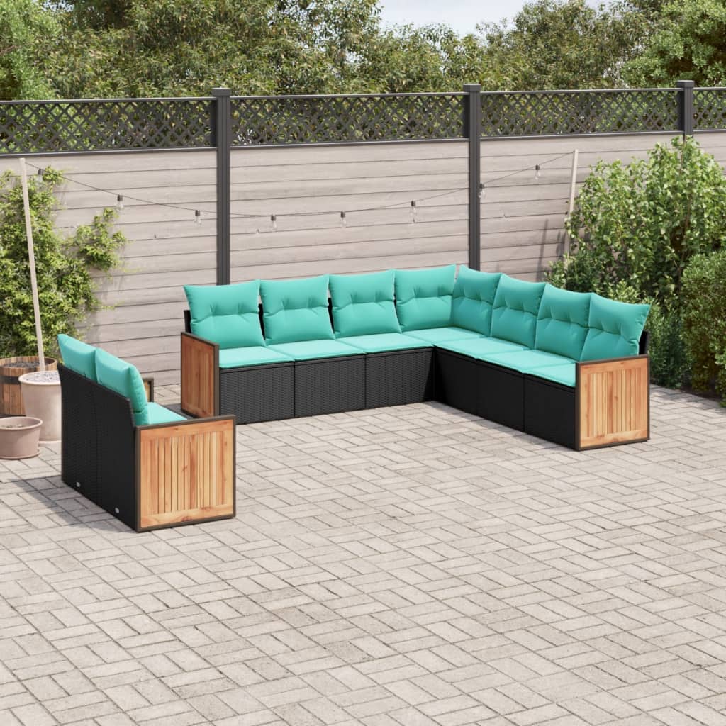 9-delige tuinbankset met kussens van zwart polyrotan is nu te koop bij PeponiXL, paradijselijk wonen!