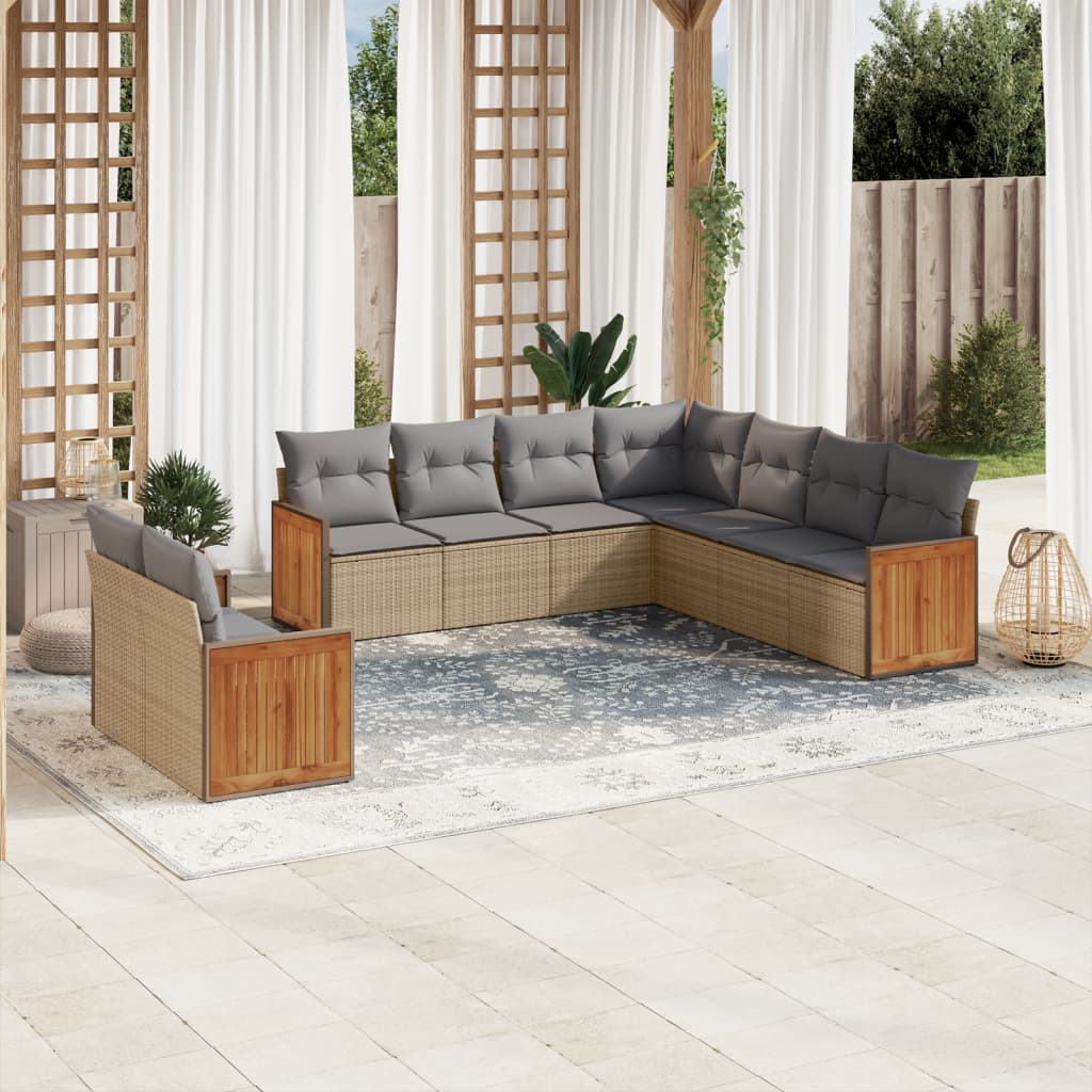 9-delige Loungeset met kussens poly rattan beige is nu te koop bij PeponiXL, paradijselijk wonen!