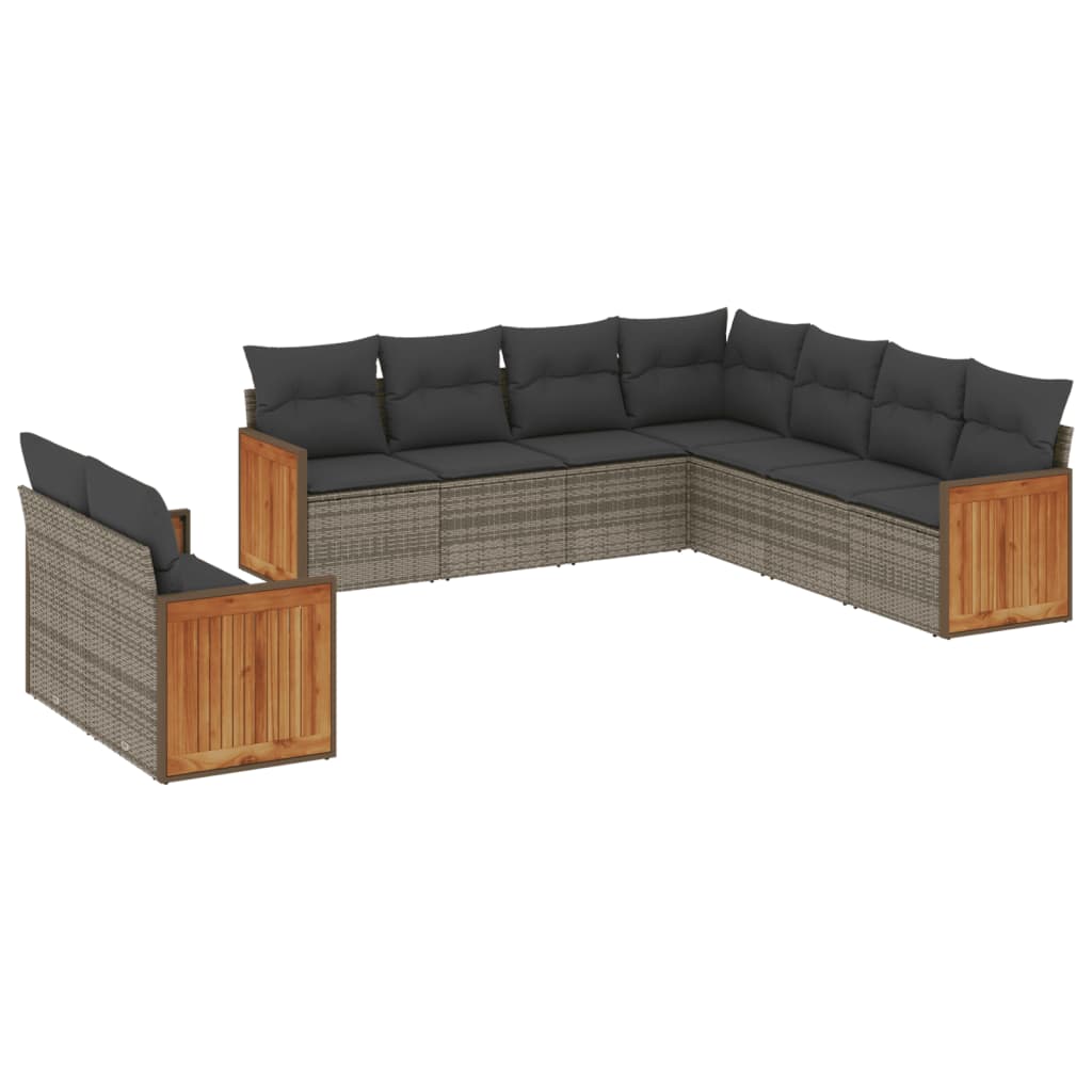 9-delige Loungeset met kussens poly rattan grijs is nu te koop bij PeponiXL, paradijselijk wonen!